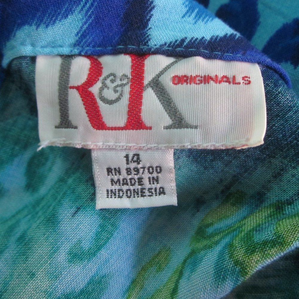 R&K Vintage 80's Womens Size M / L A-line Rayon Tank Sundress Blue Tie Dye Print - Picture 2 of 10